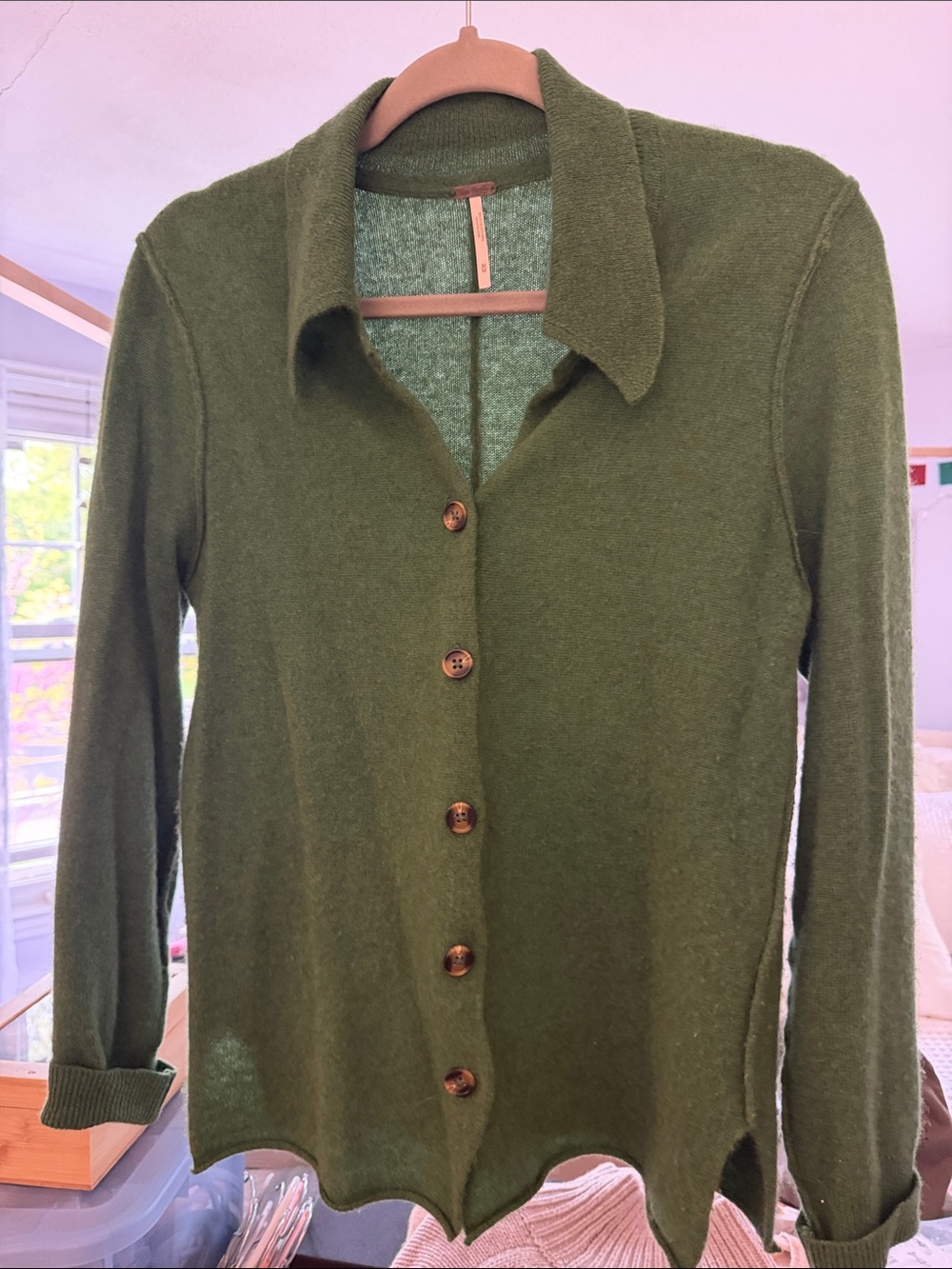 Free People verdant Green Button-Down cashmere sweater